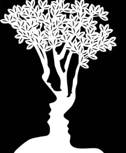 black and white picture of 2 faces looking at each other or of a tree